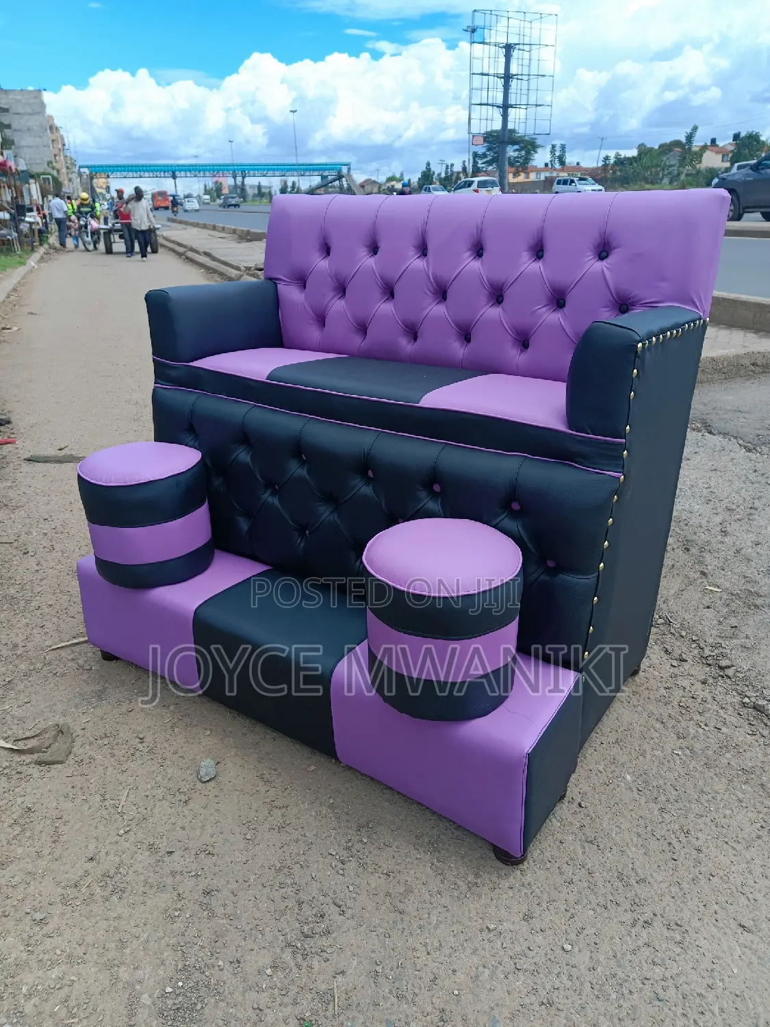 Pedicure Seat, 2 Seater Purple and Black With Armrest 