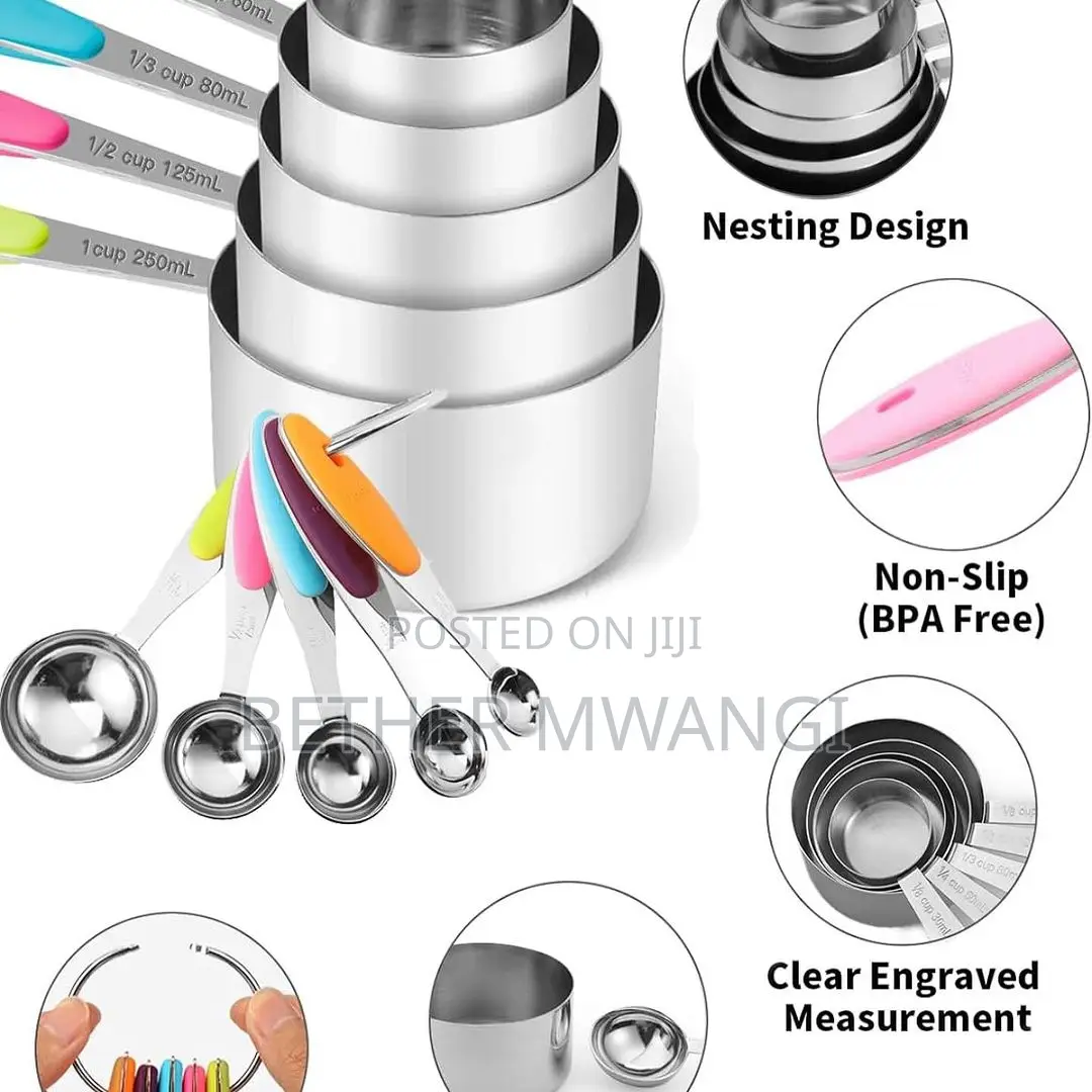 Stainless Steel Measuring Cups and Spoons Set Available.