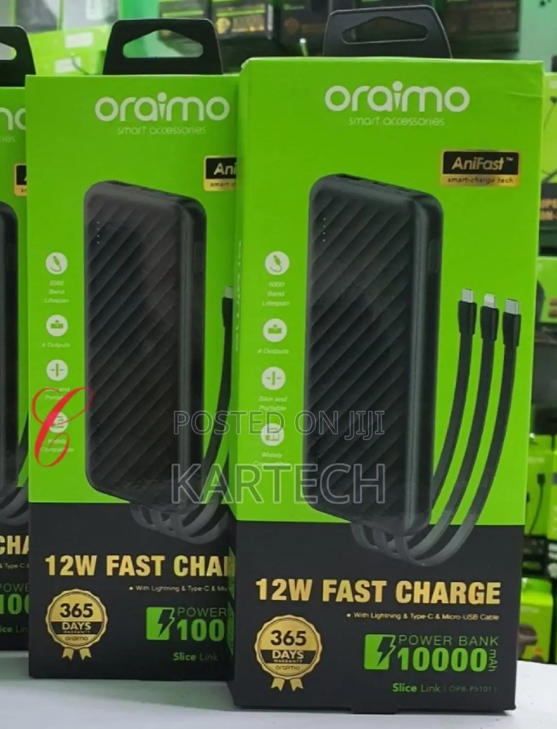 Oraimo 10,000mah Power Bank With Built-in Cables