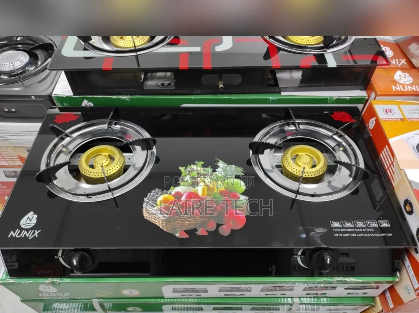 Black 2 Burner Glass Table Top Gas Cooker