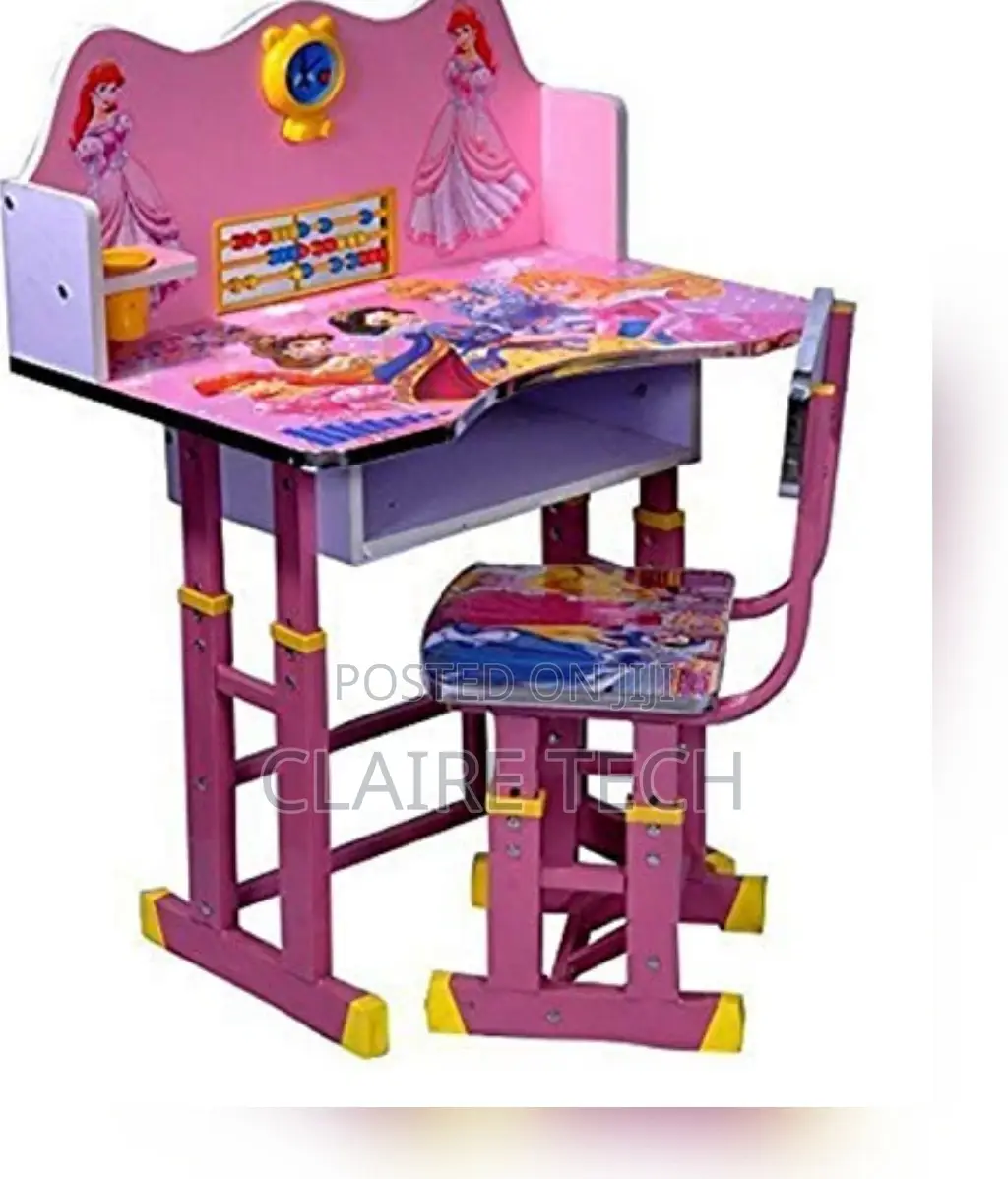Pink Kids Study Table With Chair