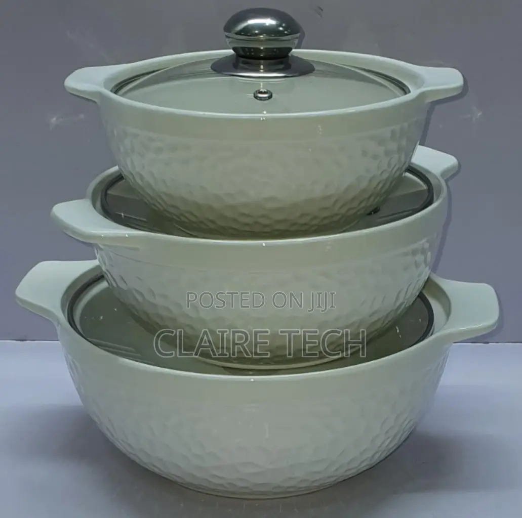 White 3 Pieces Ceramic Casserole Soup Pot