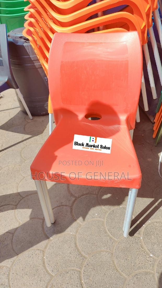 Red Armless Plastic Chairs With Metal Tubing - main view