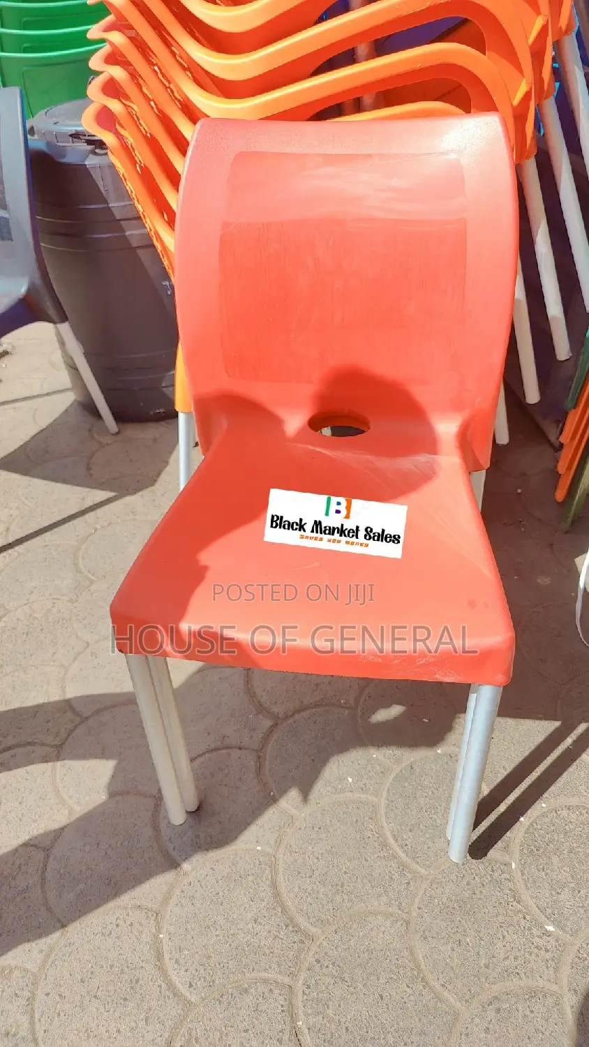 Red Armless Plastic Chairs With Metal Tubing