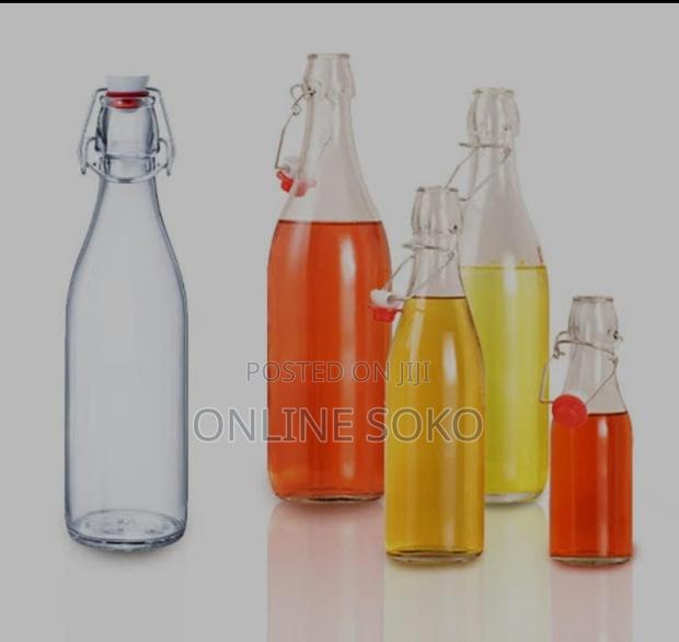Beverage Glass Bottle With Flip Clip Swing Lock Top - thumbnail 2