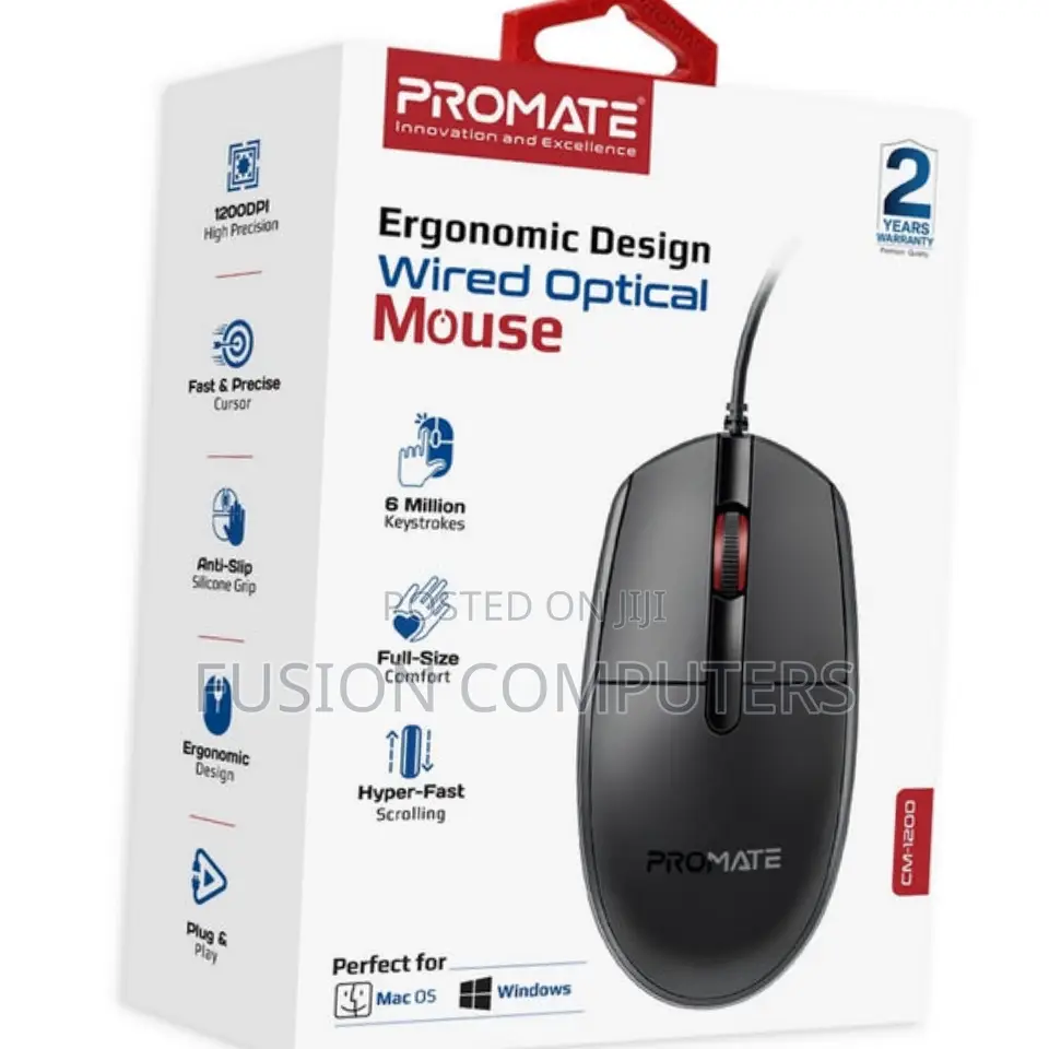 Promate 3 Button Wired Optical Mouse CM-1200