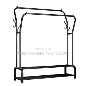 *Curved Double Clothes Rack With 2 Bottom Shelf Storage