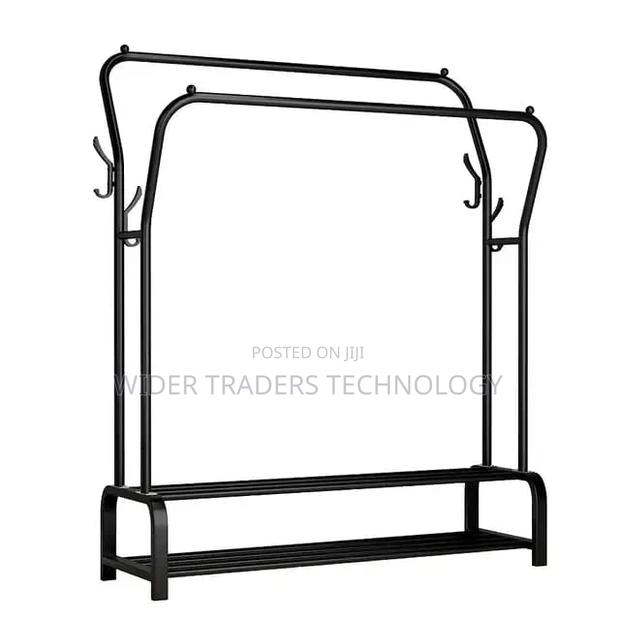 *Curved Double Clothes Rack With 2 Bottom Shelf Storage