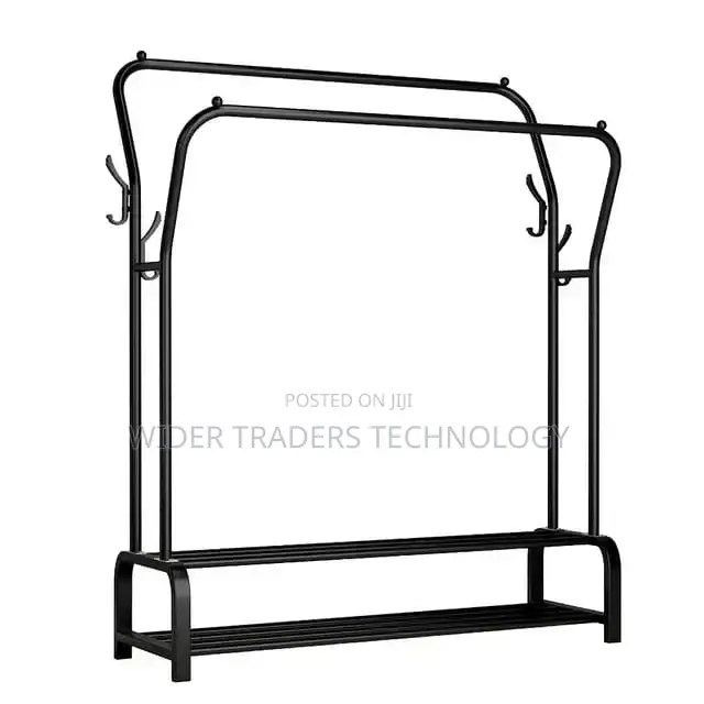 *Curved Double Clothes Rack With 2 Bottom Shelf Storage