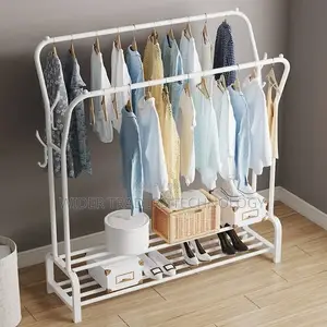 *Curved Double Clothes Rack With 2 Bottom Shelf Storage