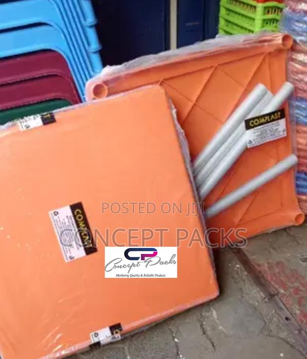 Orange Plastic Table With Metallic Legs. - main view