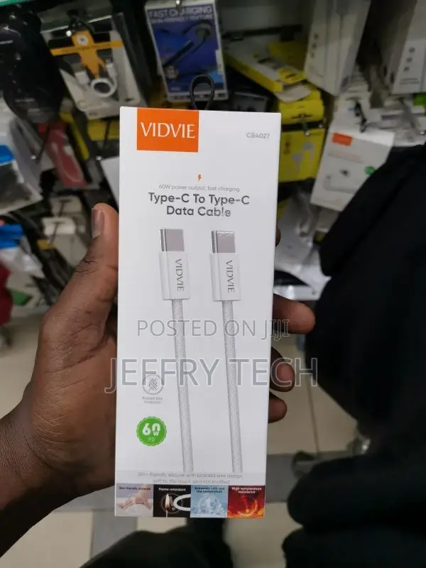 Cable Vidvie Cb472 Type C/Type C 3a/60w Pd 1M White