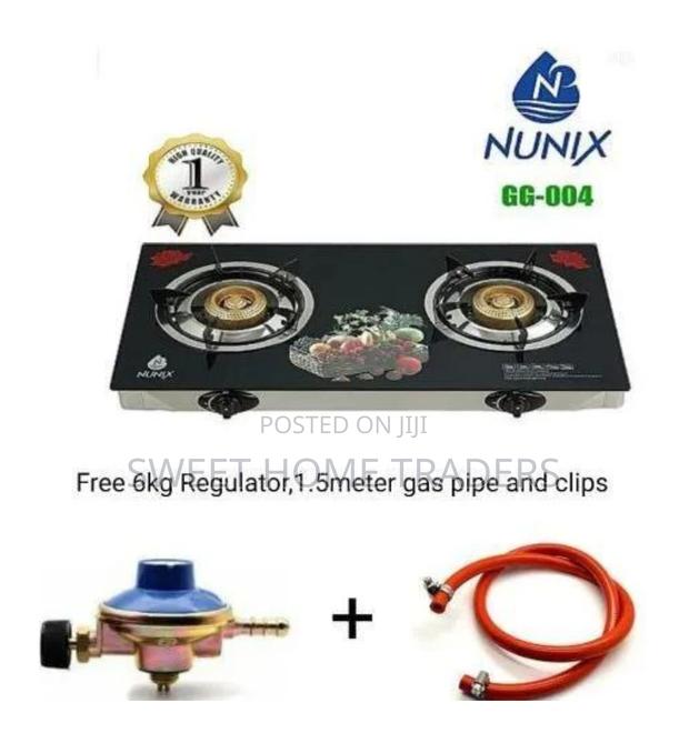 Nunix Table Top Glass 2 Burner, Regulator and Pipe
