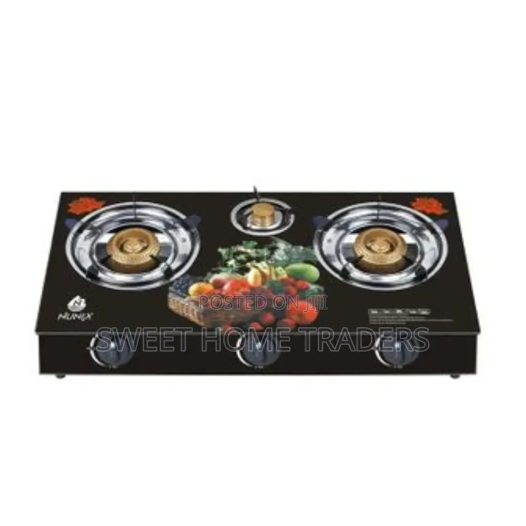 Nunix 3-Burner Table Glass Top Gas Cooker,