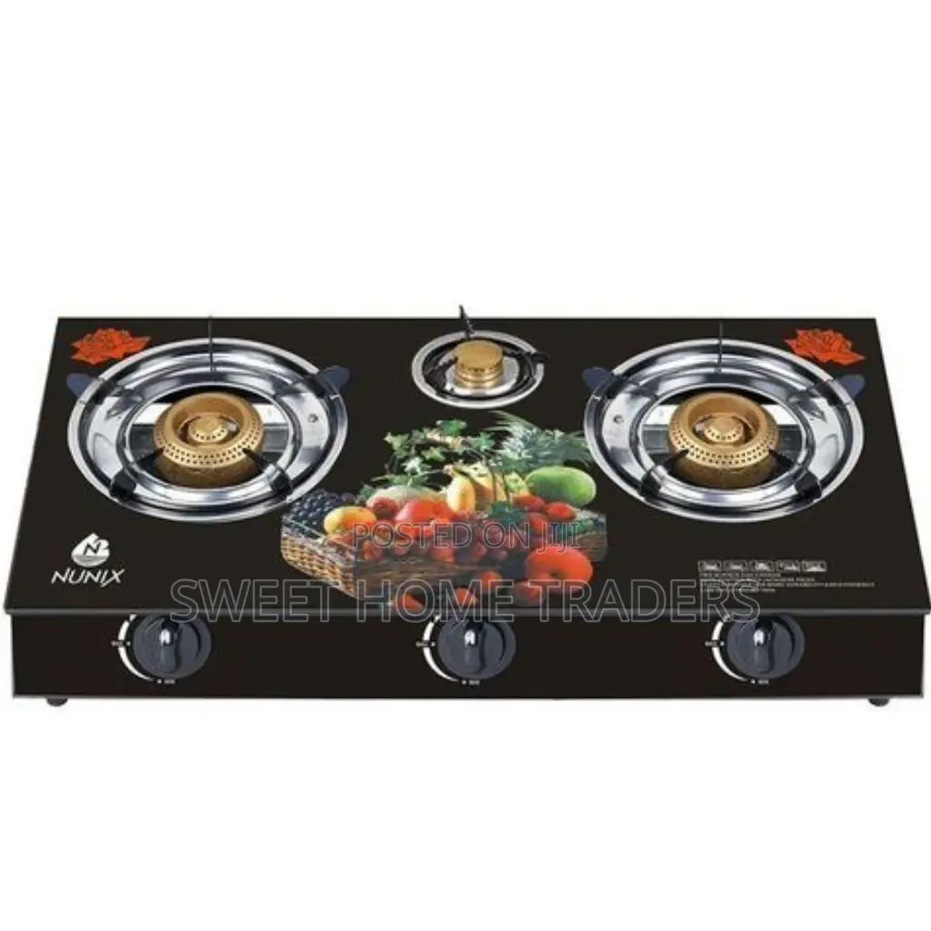 Nunix 3-Burner Table Glass Top Gas Cooker