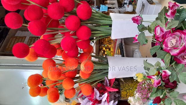 Decorative Colored Balls and Wooden Vase