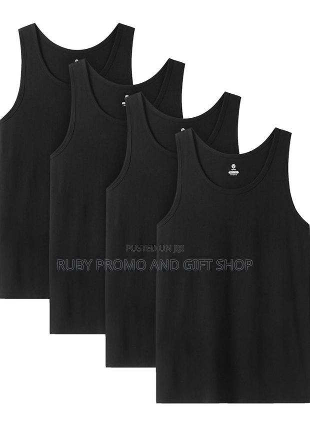 4 Pack Men's Quality Assorted Black Cotton Vests - main view