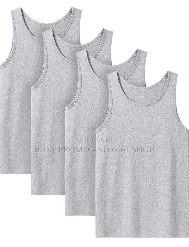 Quality Assorted 100% Cotton Grey 4 Pack Men's Vests - main view