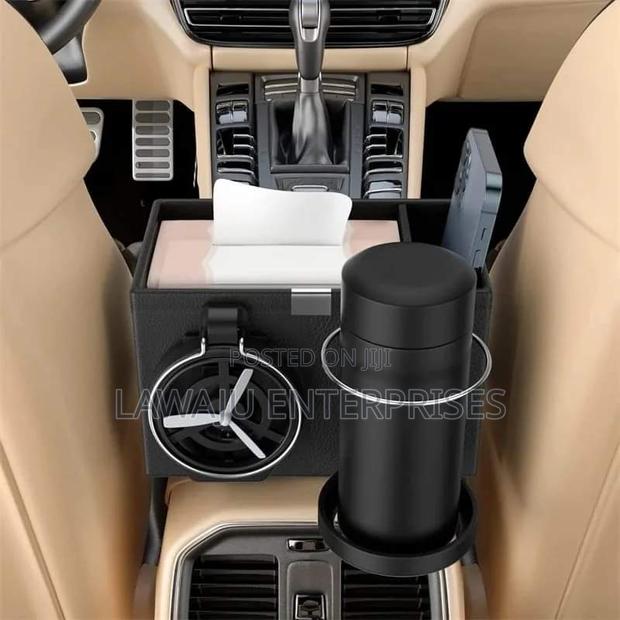 Black Arm Rest Storage Box With Cup Holder