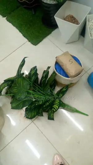Basket, Plastic Plant and Pebble Stones