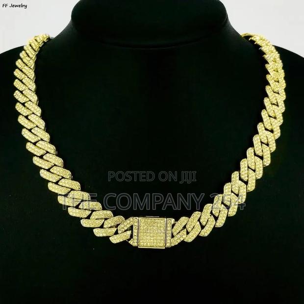 14mm Cuban Link Chain for Men Silvery/Golden Iced Out