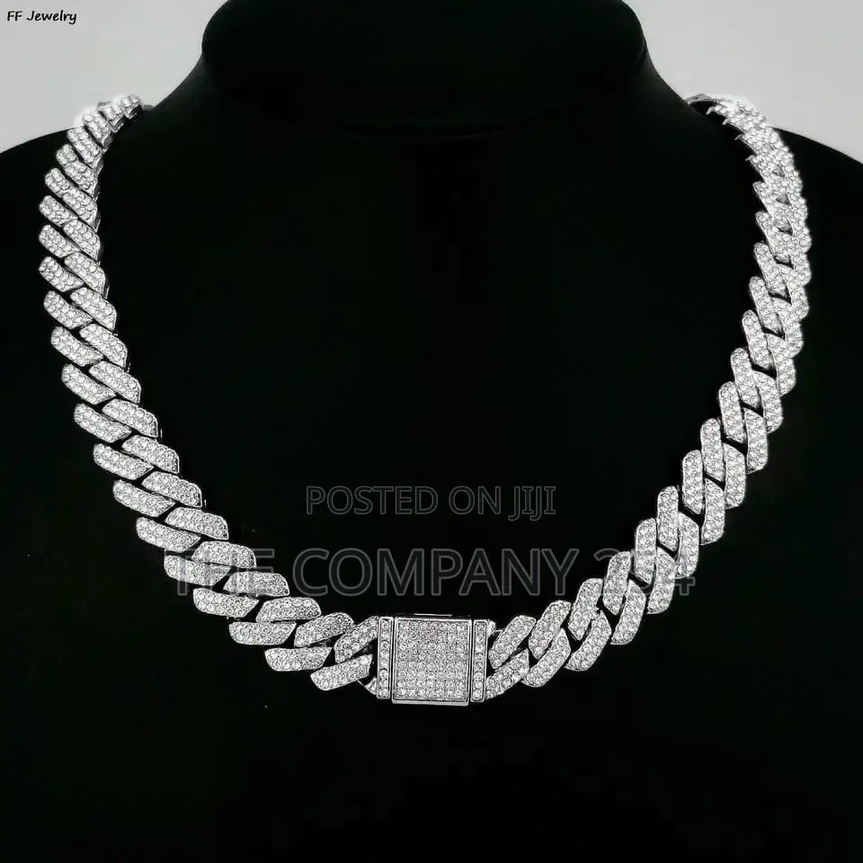14mm Cuban Link Chain for Men Silvery/Golden Iced Out