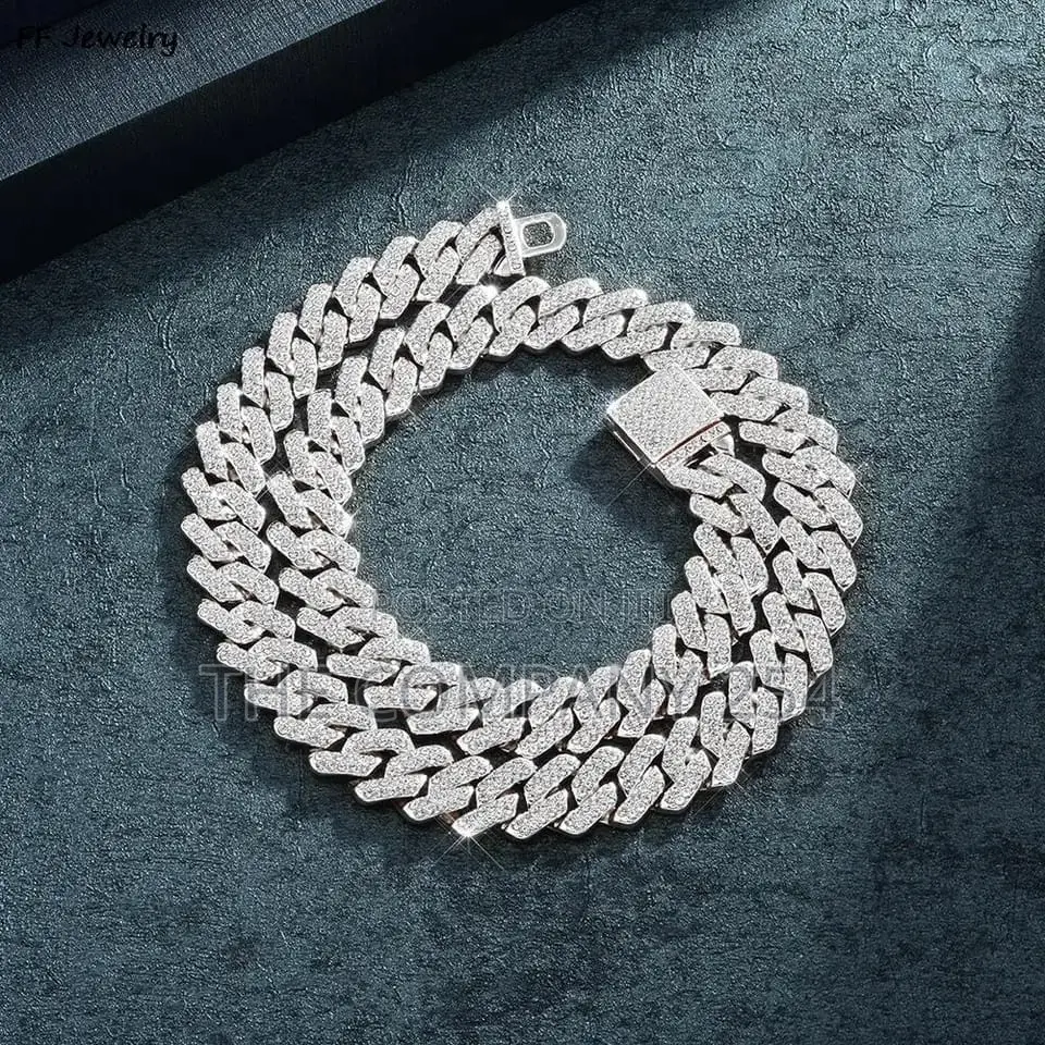14mm Cuban Link Chain for Men Silvery/Golden Iced Out