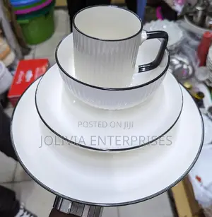 24 PCS Ceramic Dinner Set With Black Rim