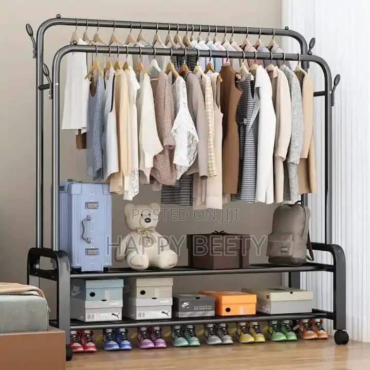 Double Pole Clothrack With Storage Tier