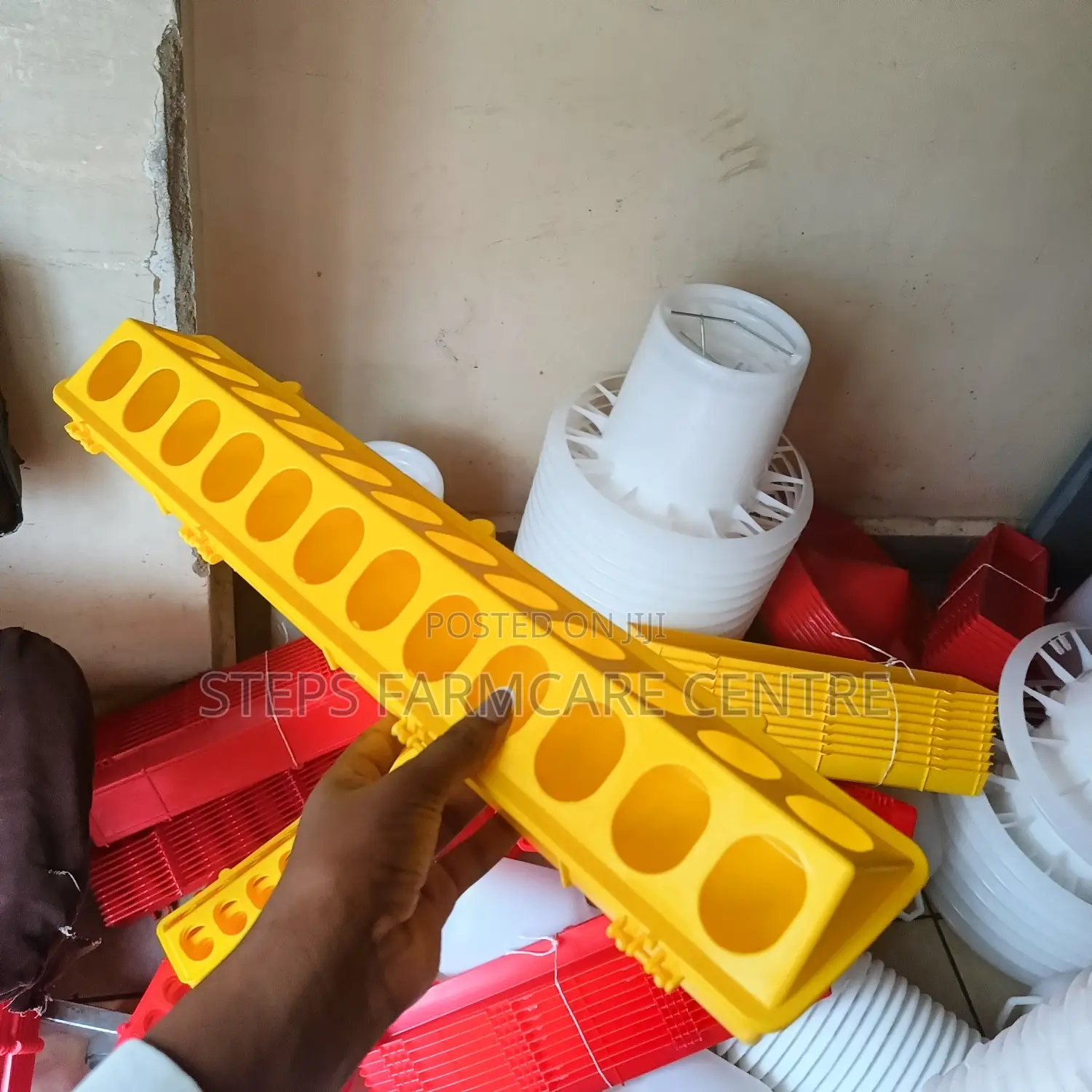 Yellow Chicken Feeding Troughs