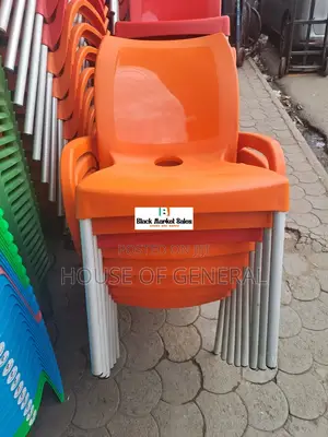 Strong Orange Plastic Chairs With Metal Tubing