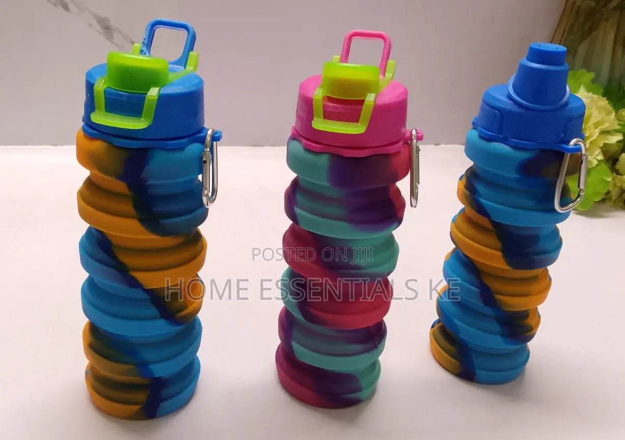 *Multicoloured 500ml Silicone Collapsible Water Bottle
