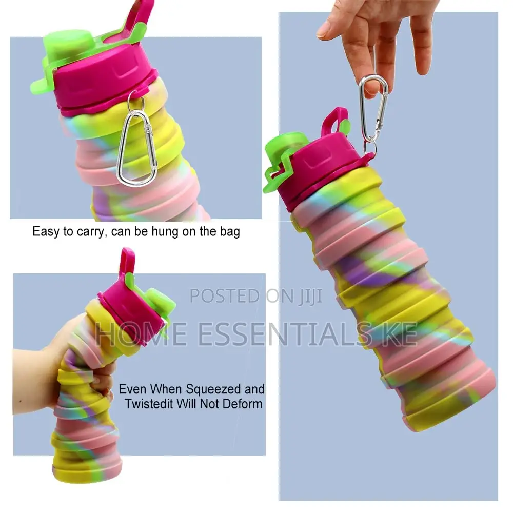 *Multicoloured 500ml Silicone Collapsible Water Bottle
