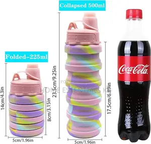 *Multicoloured 500ml Silicone Collapsible Water Bottle