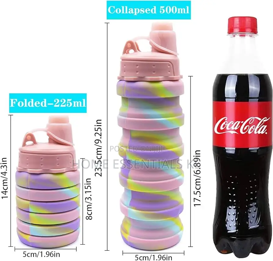 *Multicoloured 500ml Silicone Collapsible Water Bottle