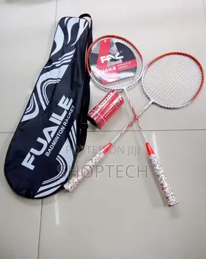 A Pair of Badminton Rackets With 2 Shuttlecocks