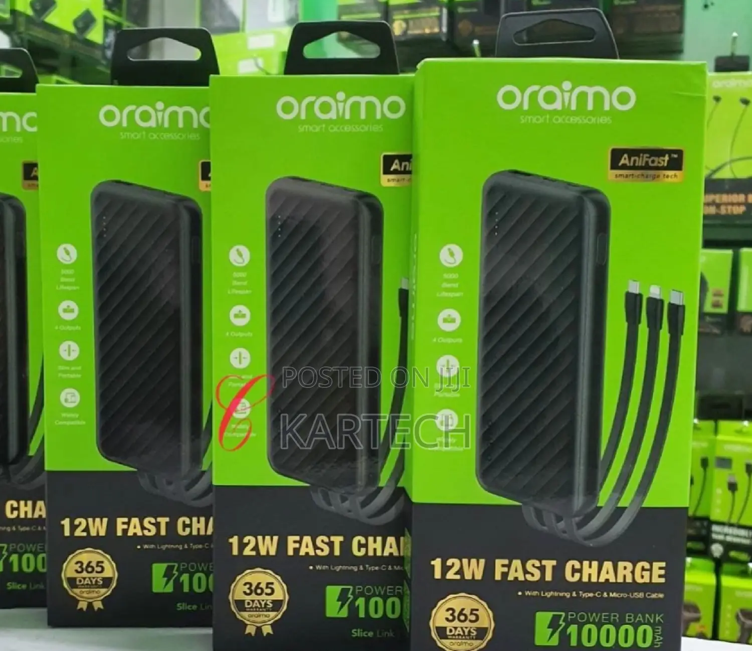 Oraimo Slice Link Power Banks With Built-in Cables 10000mah