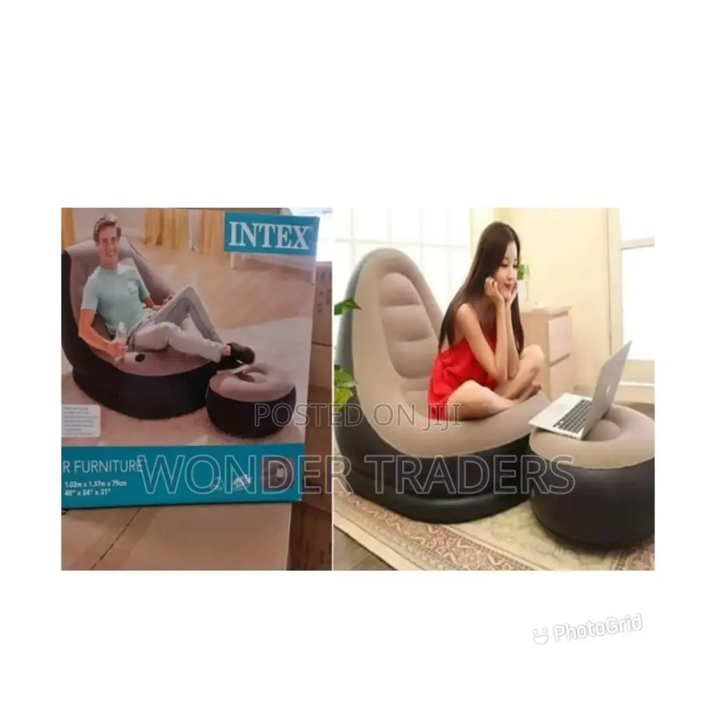 Inflatable Seat With Foot Rest and a Pump