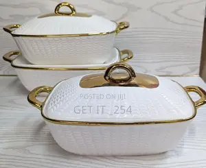 *3pcs Rectangular Gold Finishing Ceramic Serving Bolws