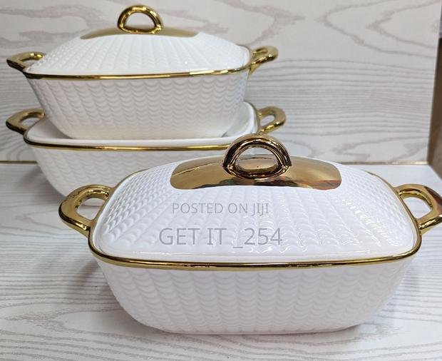 *3pcs Rectangular Gold Finishing Ceramic Serving Bolws