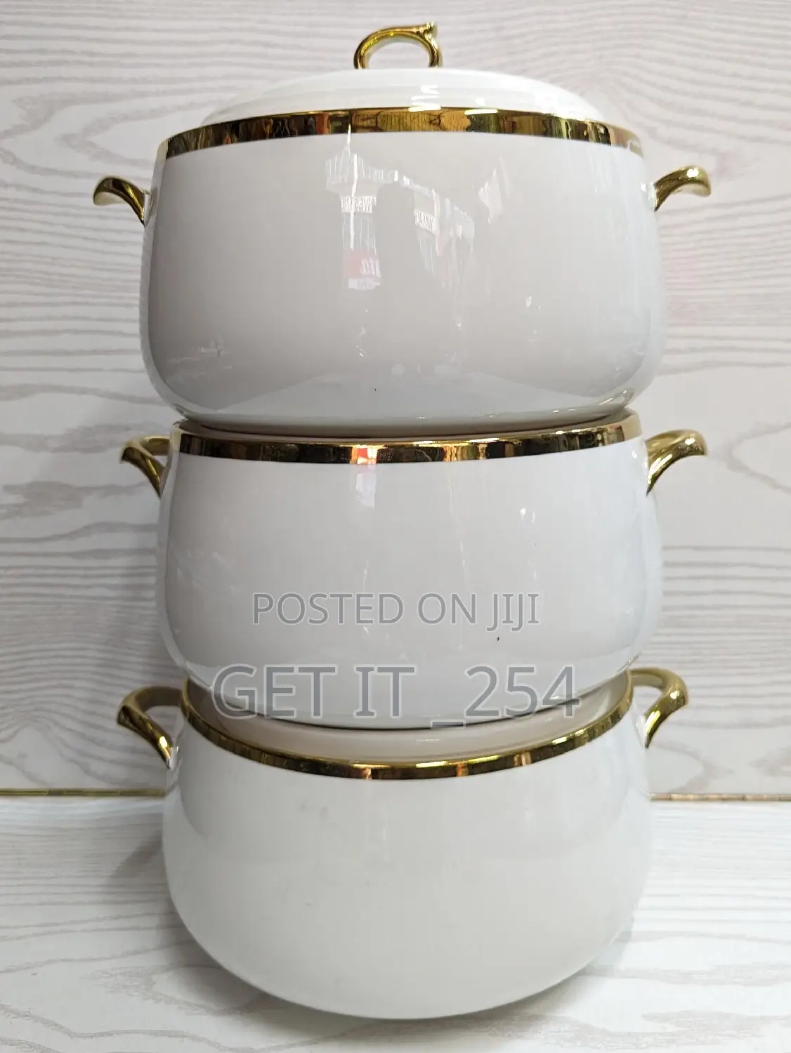 *3pcs Rectangular Gold Finishing Ceramic Serving Bolws
