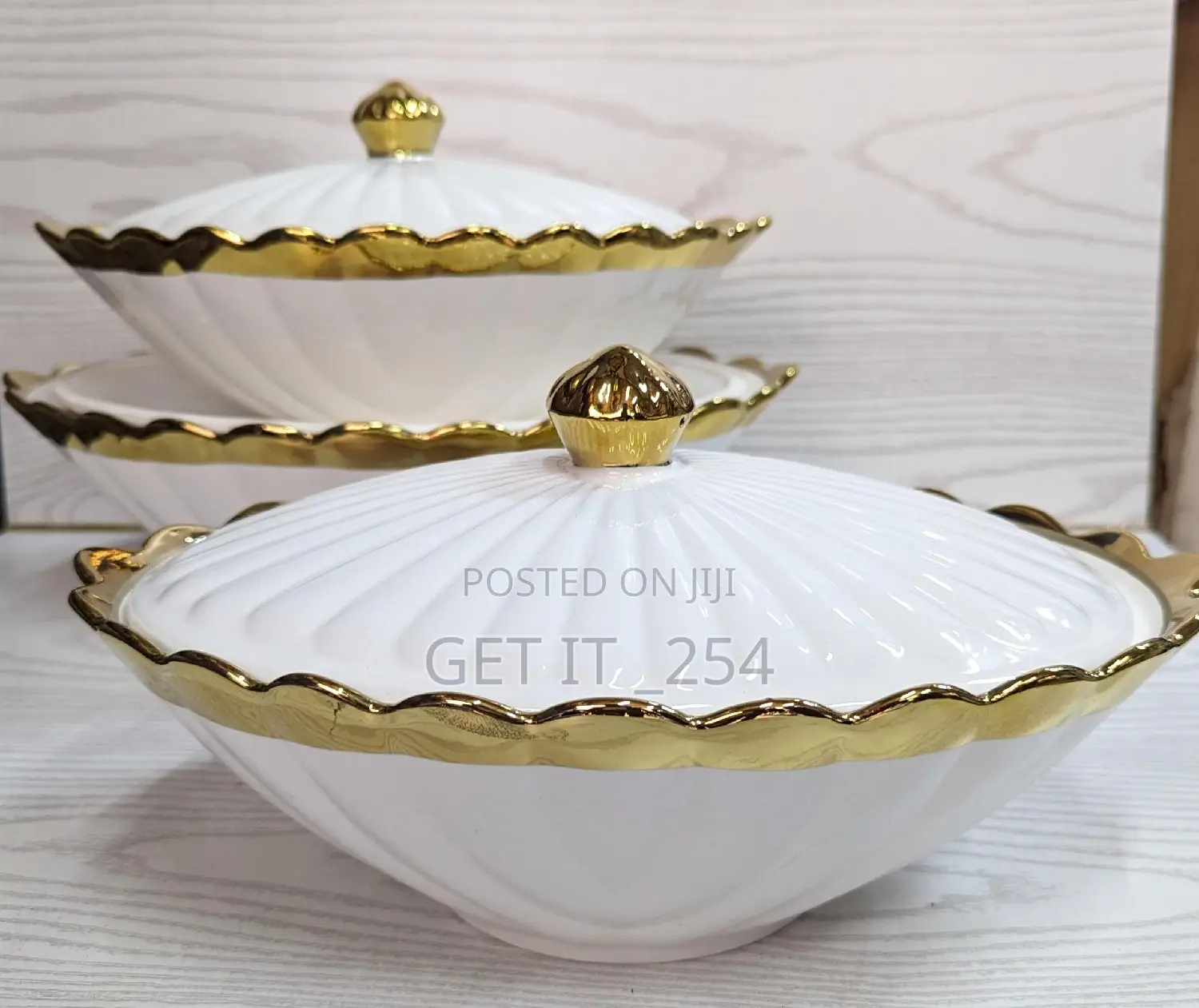 *3pcs Rectangular Gold Finishing Ceramic Serving Bolws
