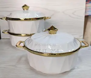 *3pcs Rectangular Gold Finishing Ceramic Serving Bolws