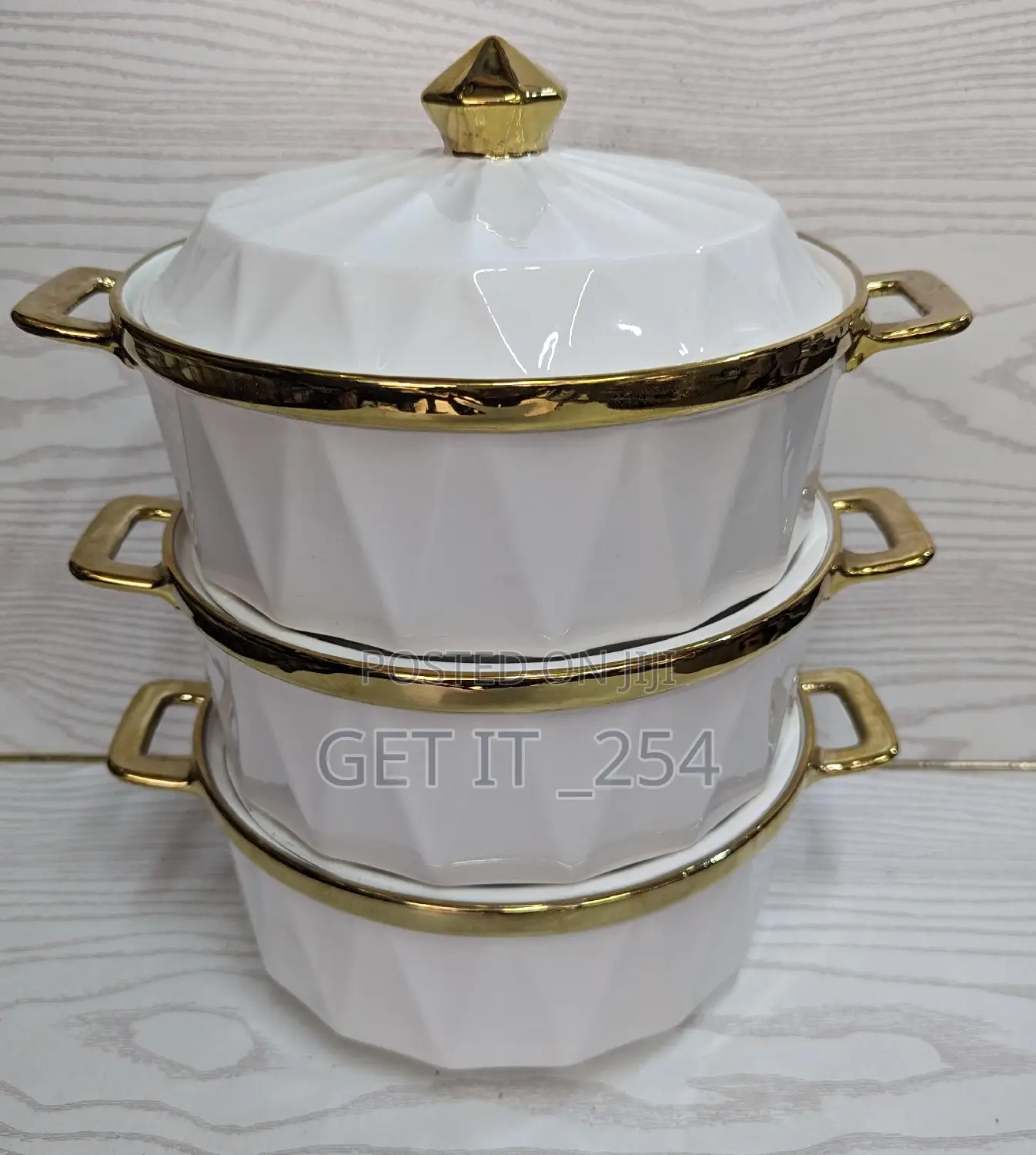 *3pcs Rectangular Gold Finishing Ceramic Serving Bolws