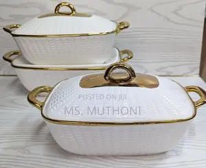 3pcs Rectangular Gold Finishing Ceramic Serving Bolws