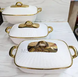 3pcs Rectangular Gold Finishing Ceramic Serving Bolws