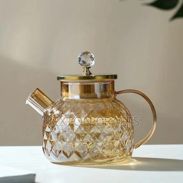 Champagne Color Diamond Texture Surface Glass Kettle - main view