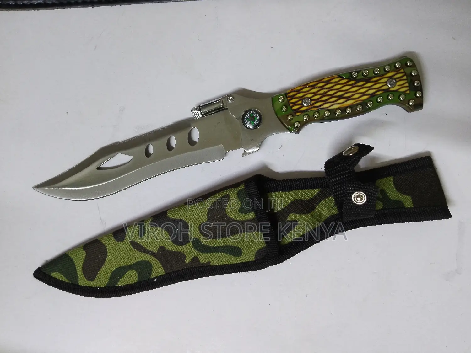 Tactical Knife With Compass and Torch and Pouch