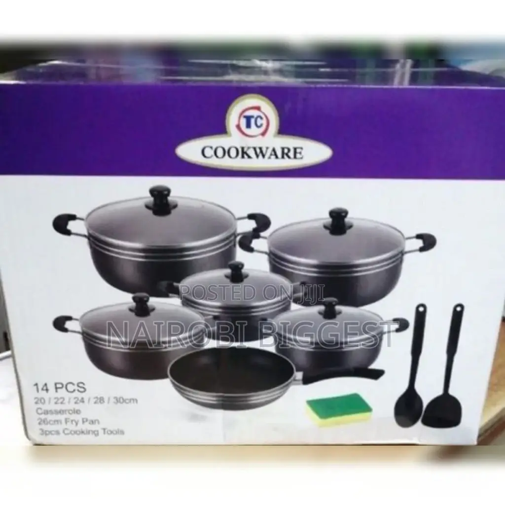 TC 14 Pieces Non-Stick Black Coated Cooking Pot/