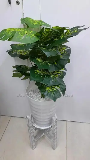 Artificial Plant, Spiral Plastic Vase and Stand